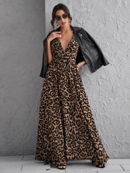 Vestido Longo Com Estampa de Onça
